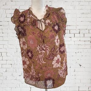 JOIE semi sheer floral, sleeveless blouse, size M